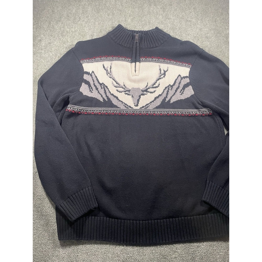 Chaps Mens Black 100% Cotton Mountain Stag Antler 1/4 Zip Sweater XL